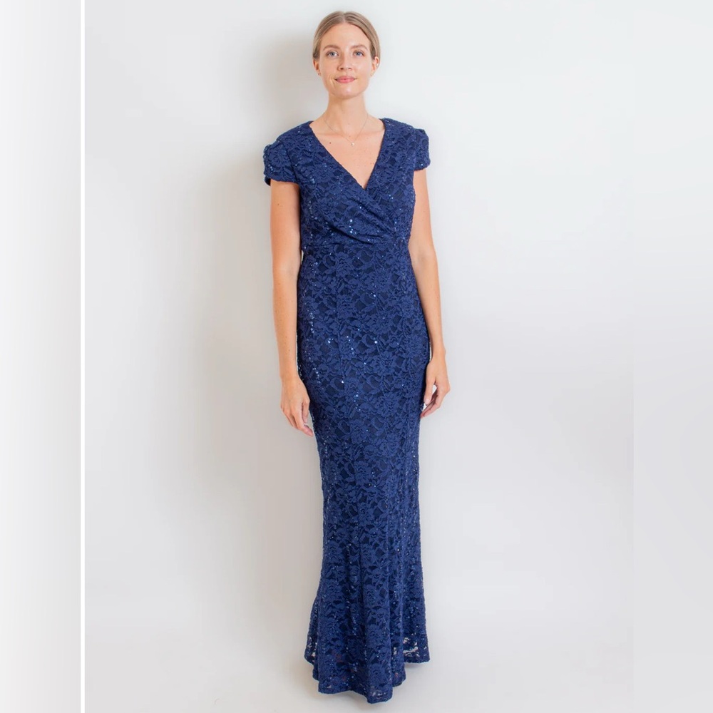 Frank Lyman - Elegant Navy Blue Sequin Lace Gown/Dress
